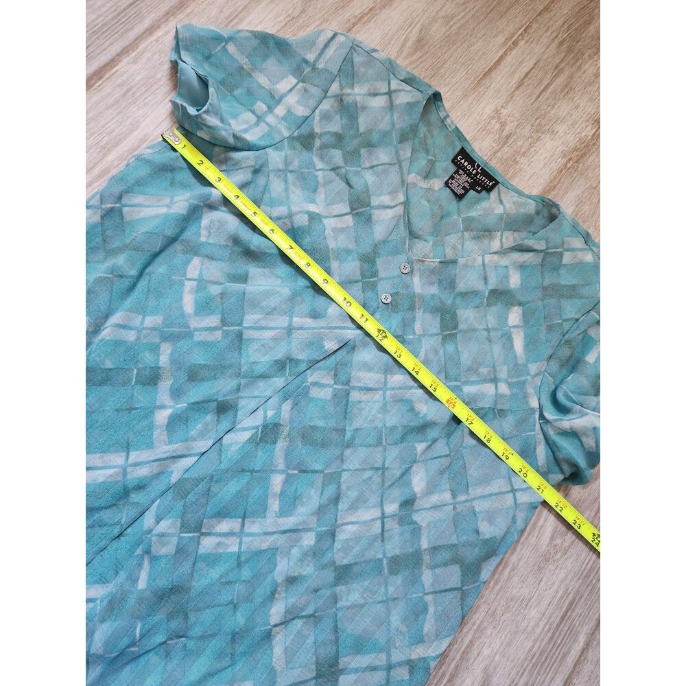 VTG Carole Little Petite Dress 14 Teal Abstract Print Short Sleeve Midi USA EUC - Picture 6 of 11